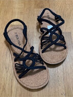 Bokyna 41 Black Freedom Braided Cork Insole Sandals